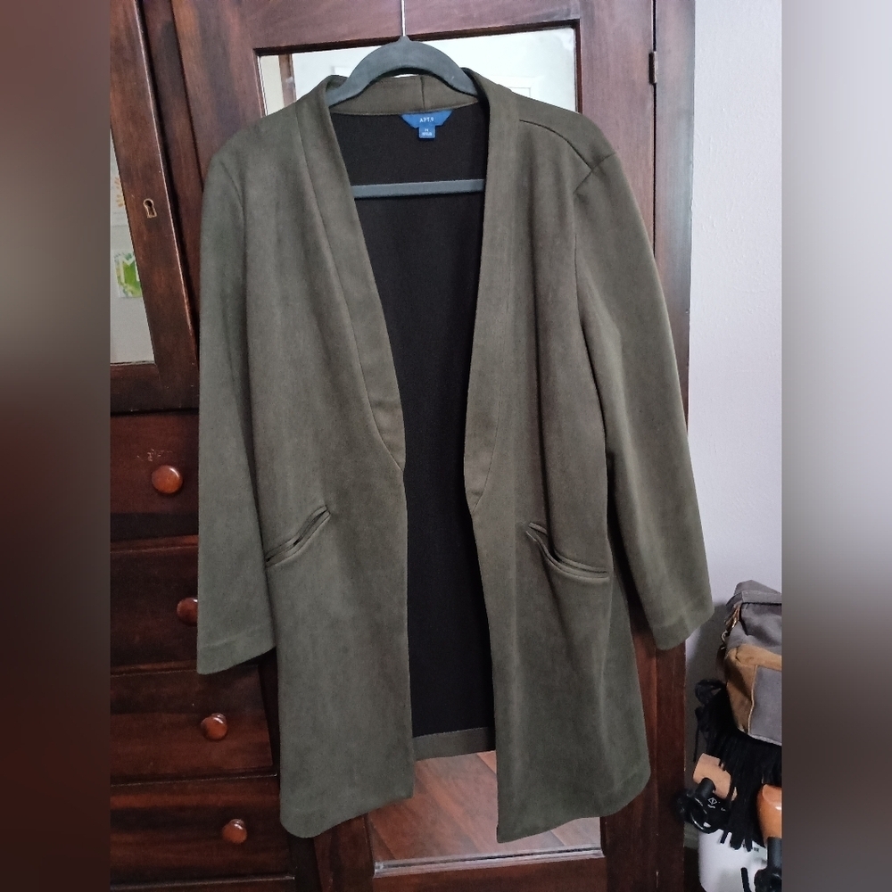 Apt. 9 Slant-Pocket Car Coat Faux Suede_ Med_Olive - Picture 2 of 7